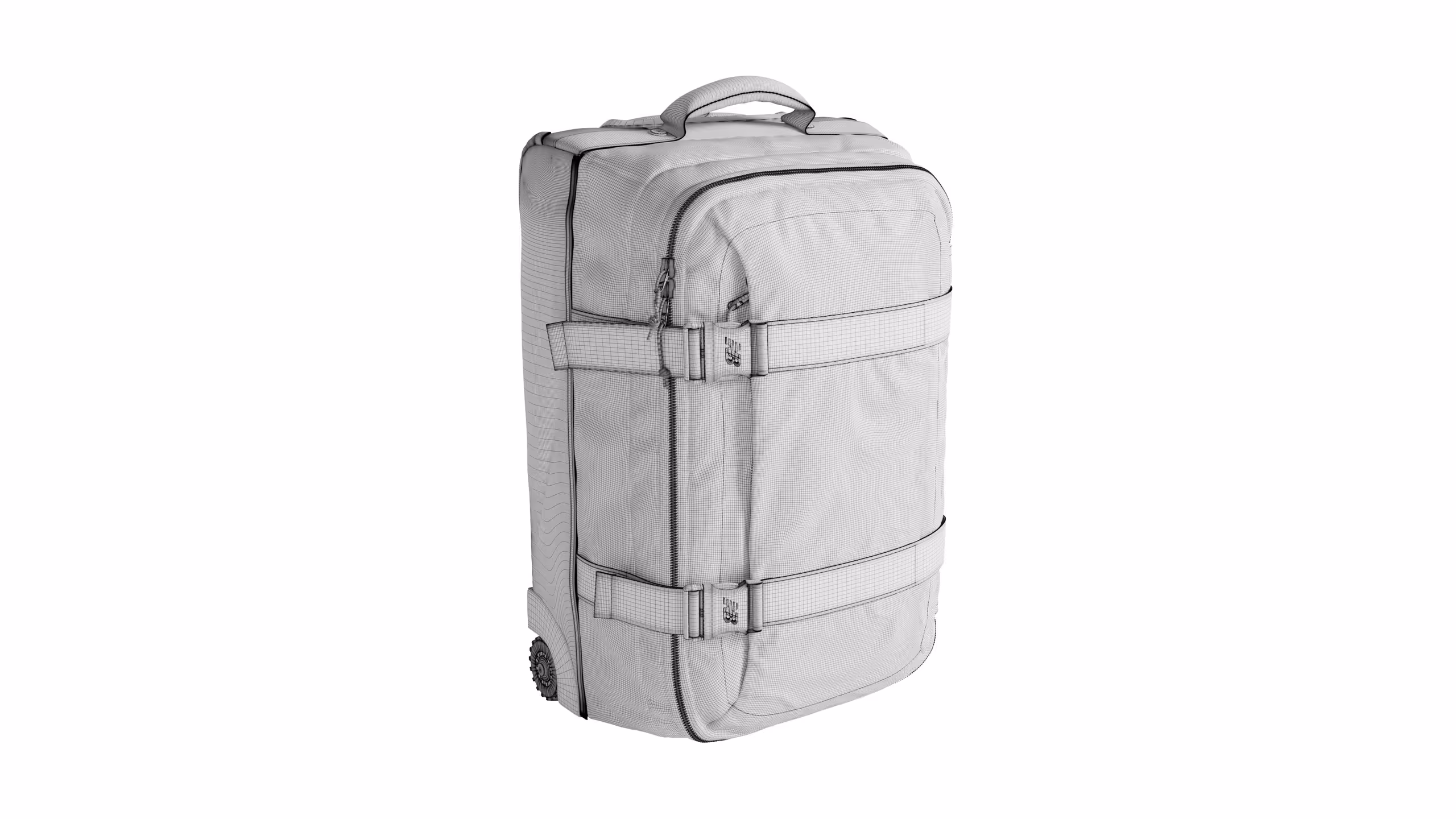 3D Rendering of a Wheeled Travel Backpack in Technical Wireframe View