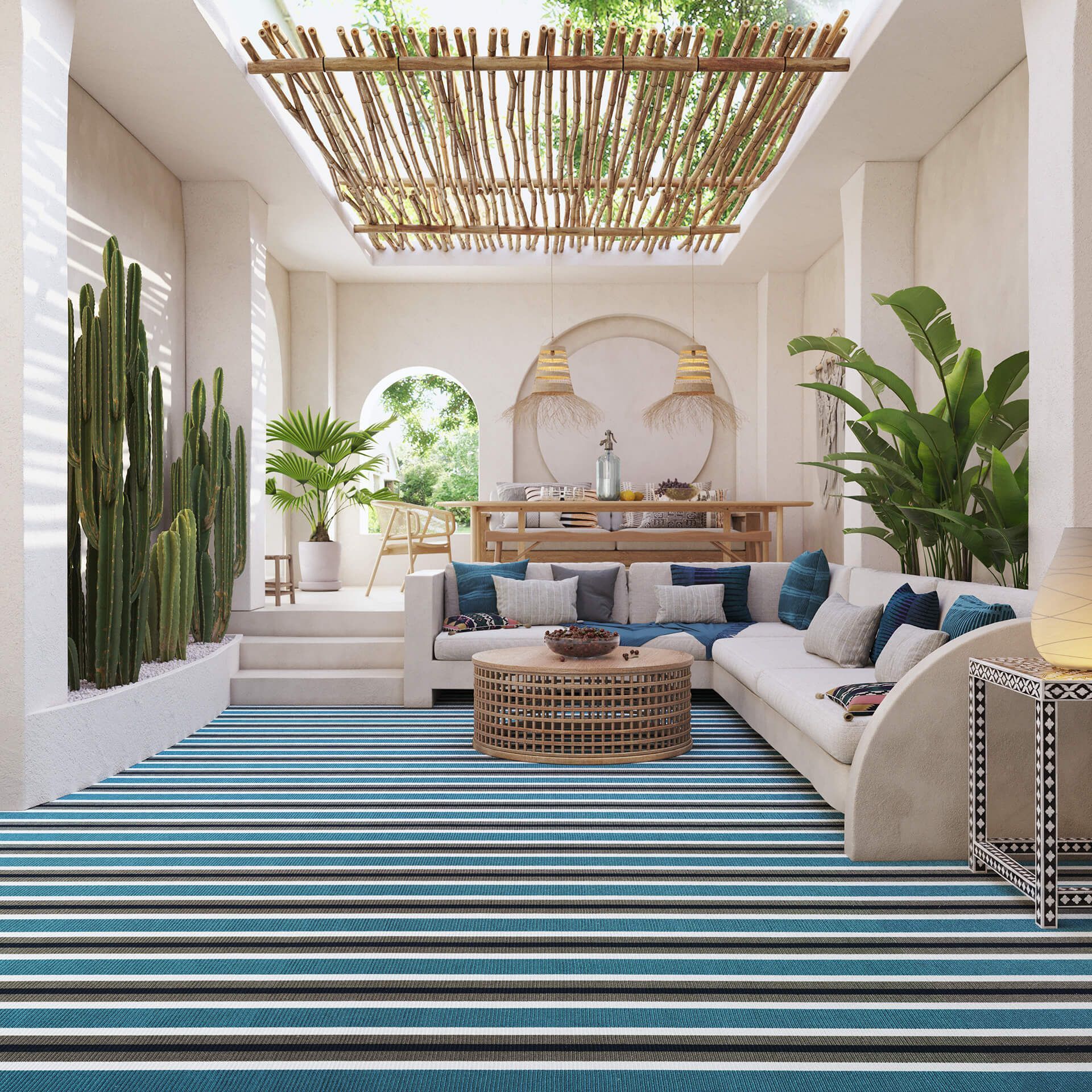 Blue Stripy Patio Carpet CGI