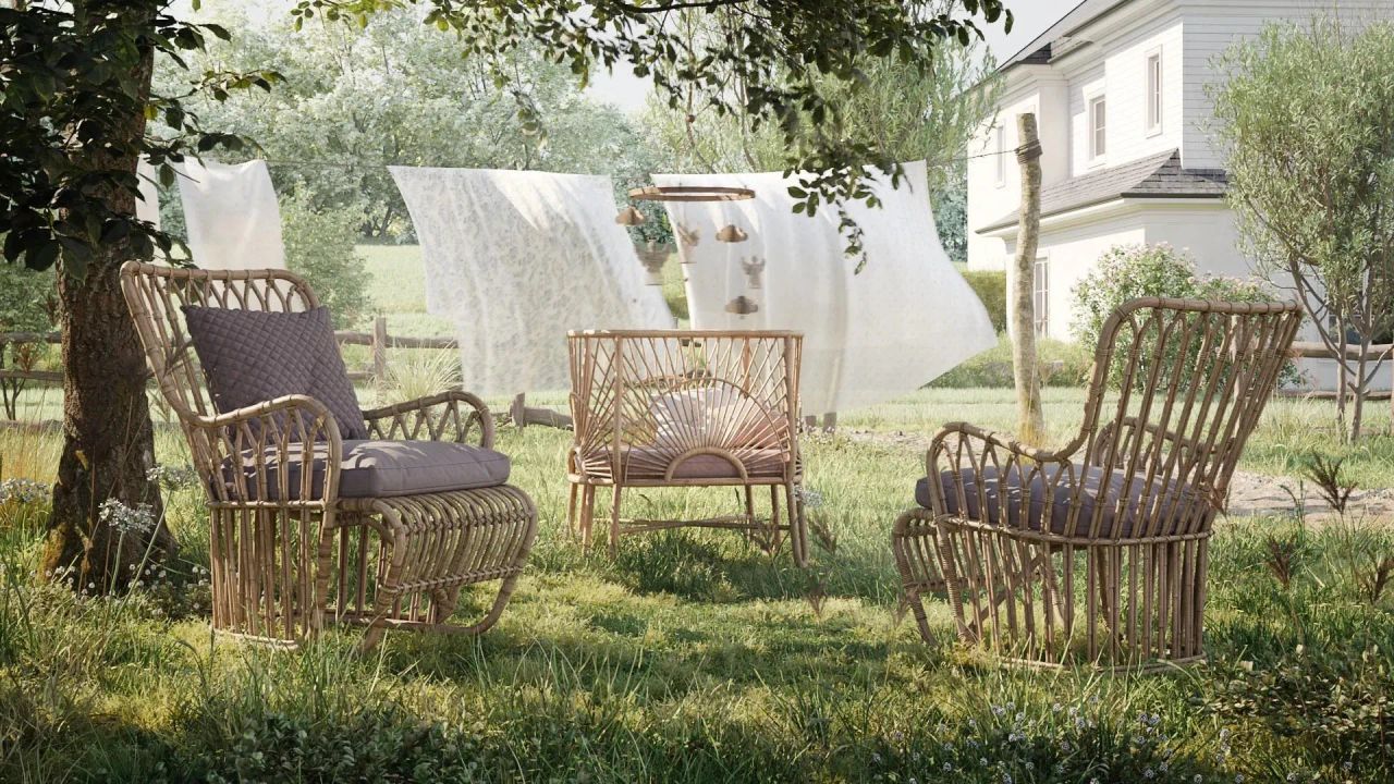 Outdoor Furniture by the House in Daylight