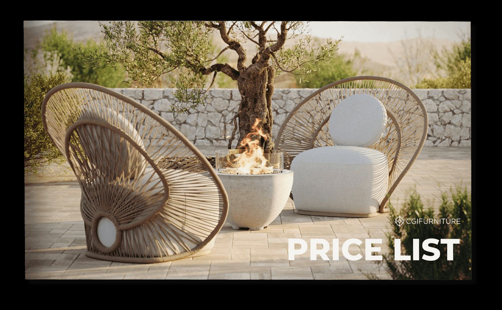 Product rendering price booklet with outdoor scene on the cover