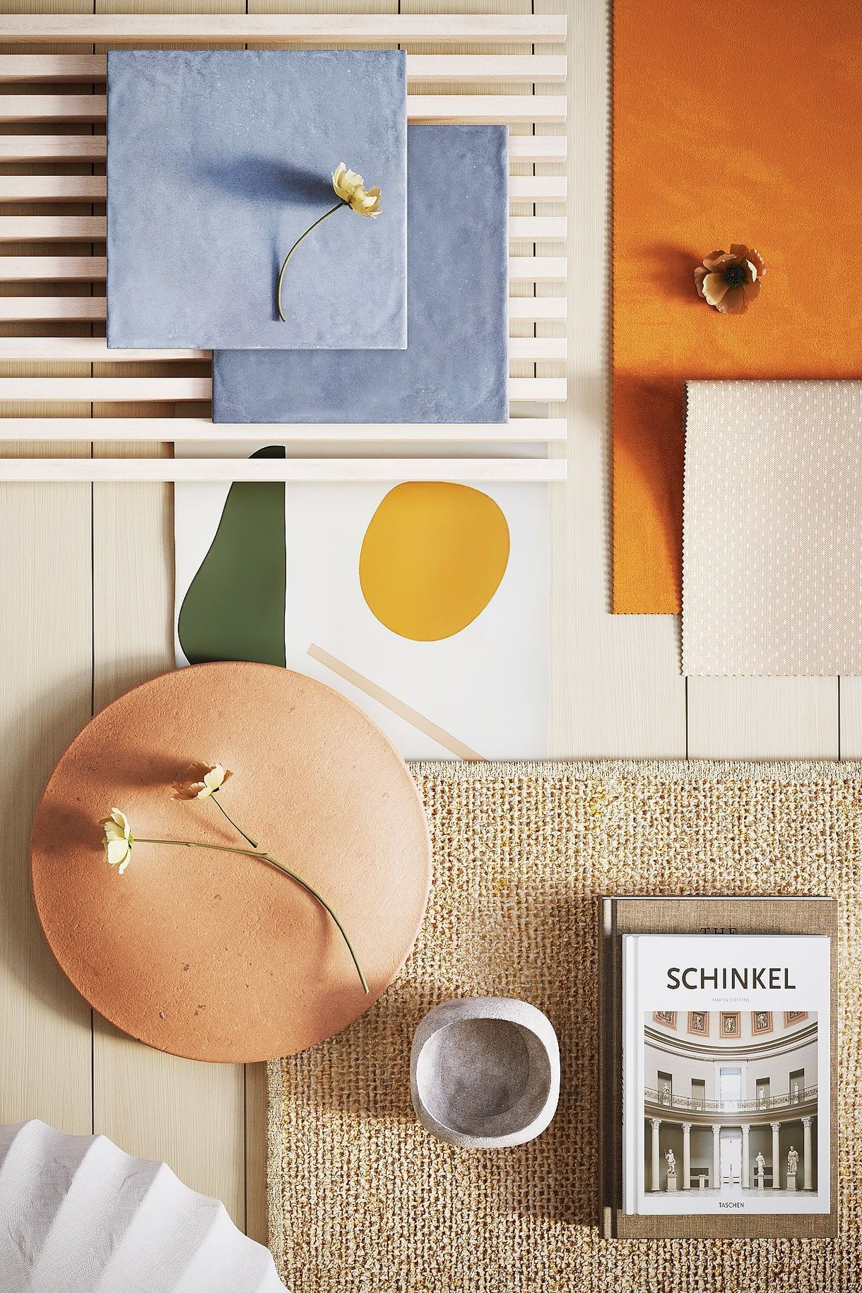 Flatlay 3D Rendering of Design Materials