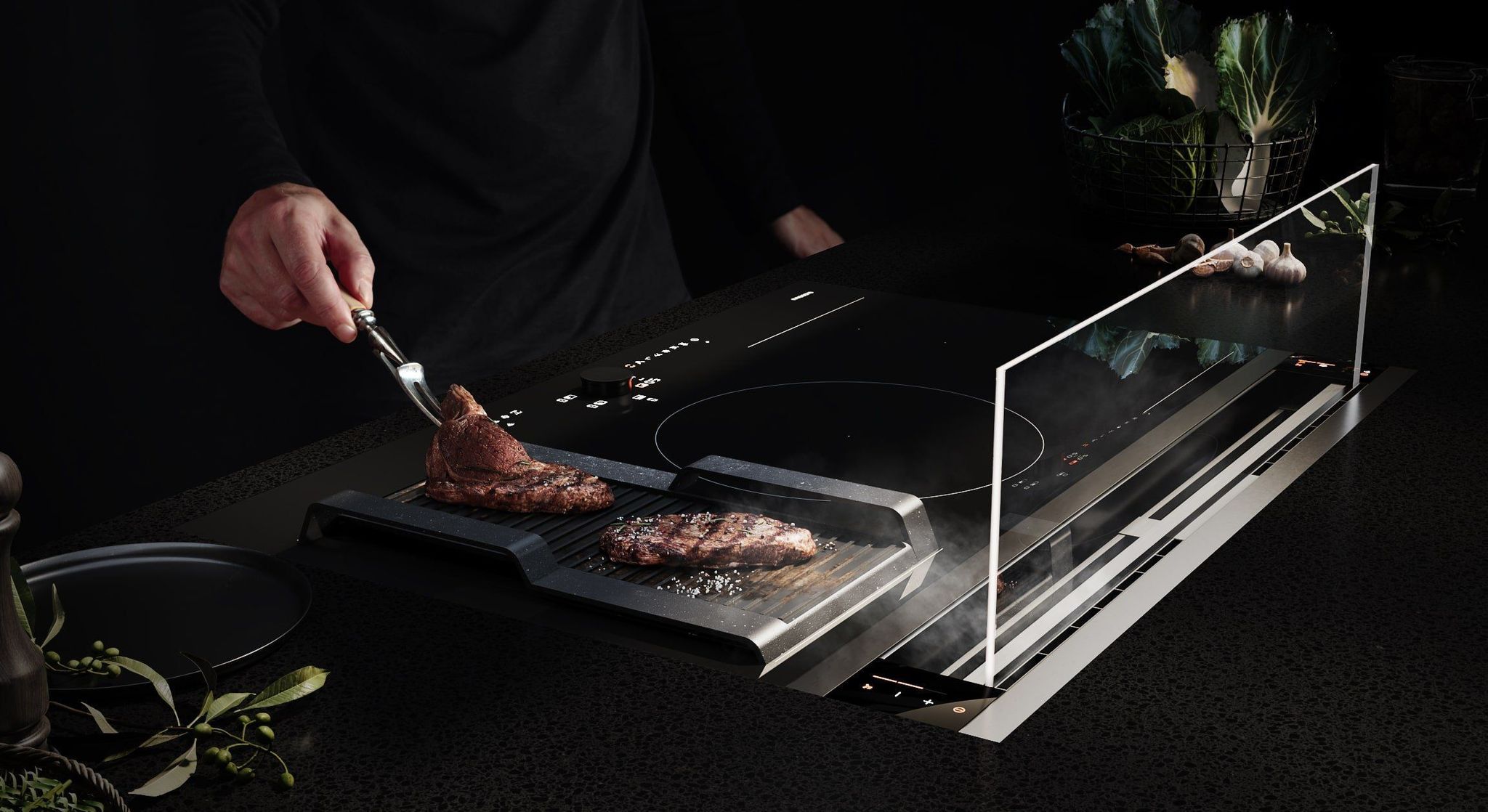 Slick stove with stake cooking 3D rendering