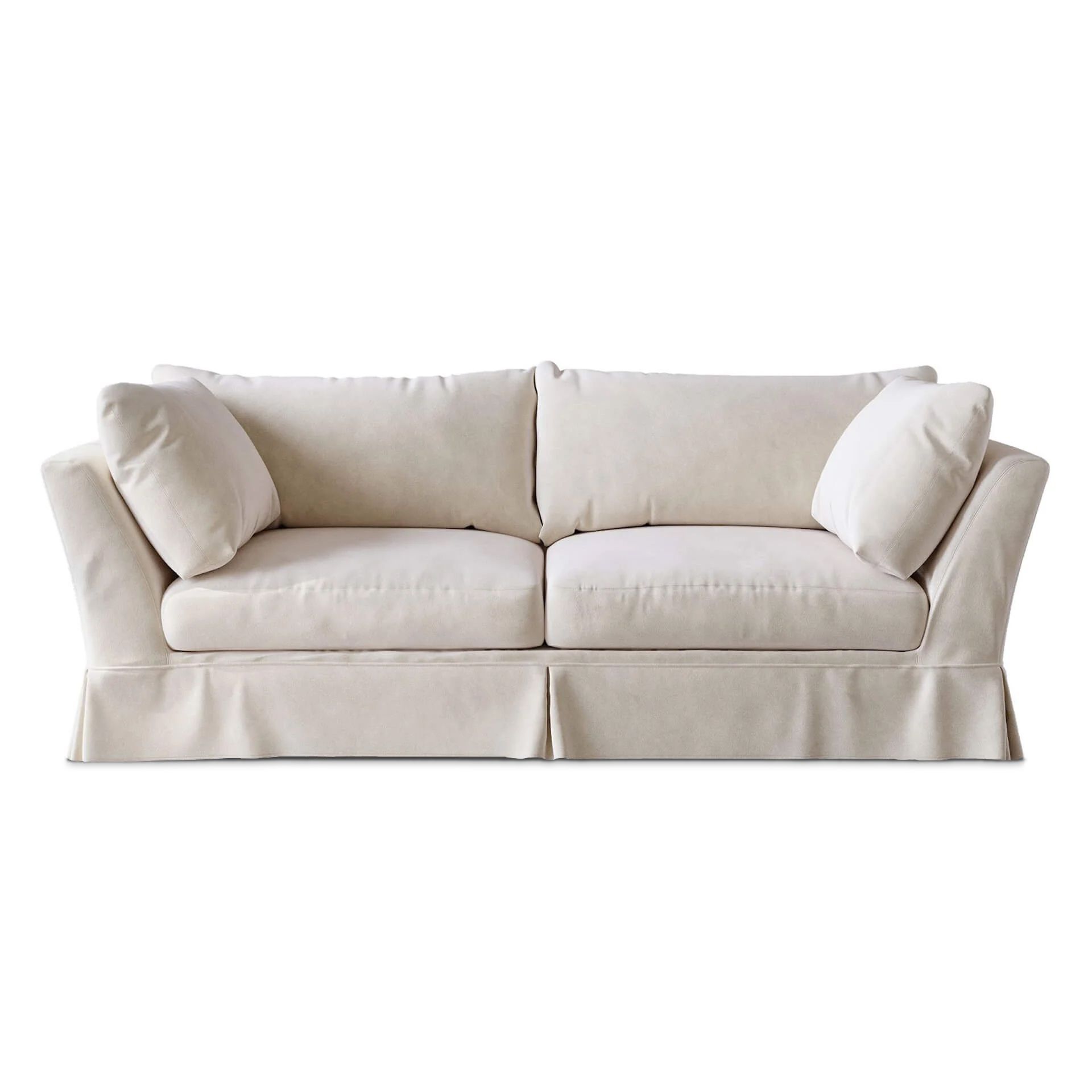 White background 3D render of a modern beige sofa.