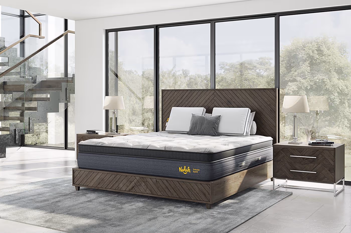 3D Visualization of Bedroom with Nolah Mattress and Large Windows