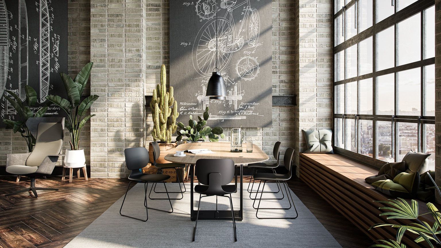 Top-notch 3D interior rendering showcasing a modern dining room with bespoke furniture, highlighting photorealistic visualization and CG rendering techniques.