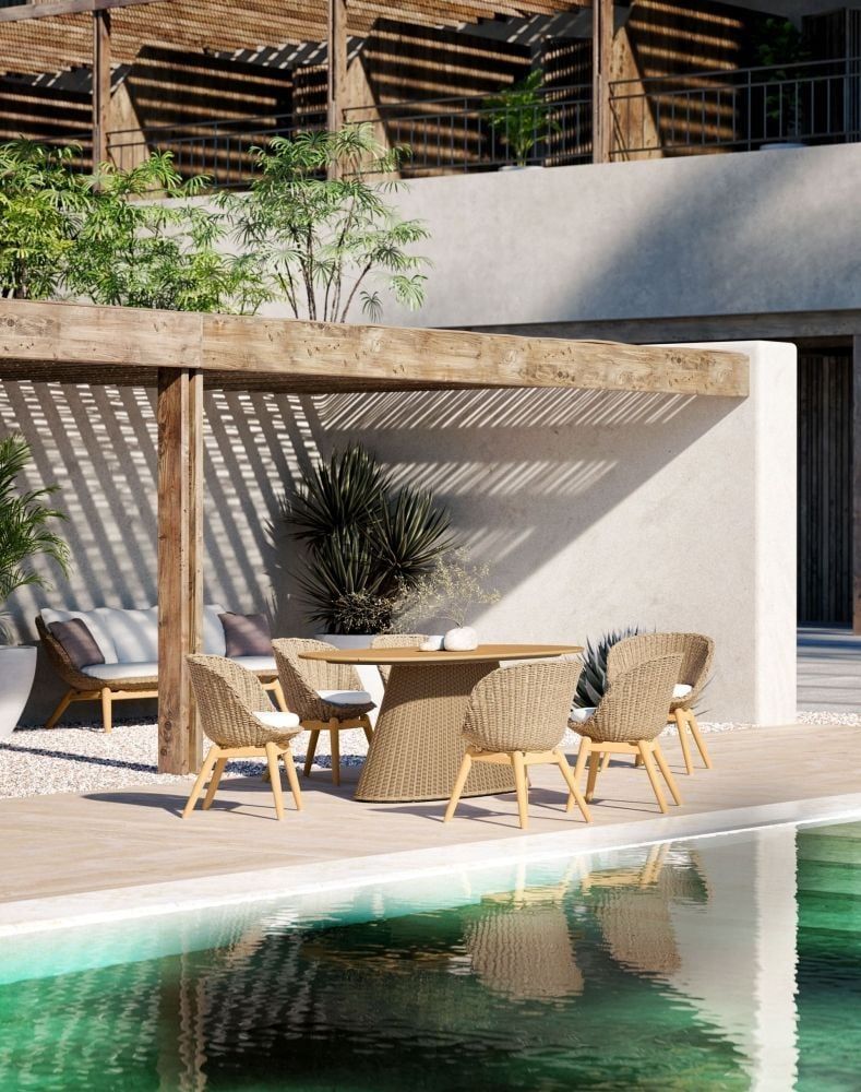 3D Rendering for a Dining Set Near a Pool