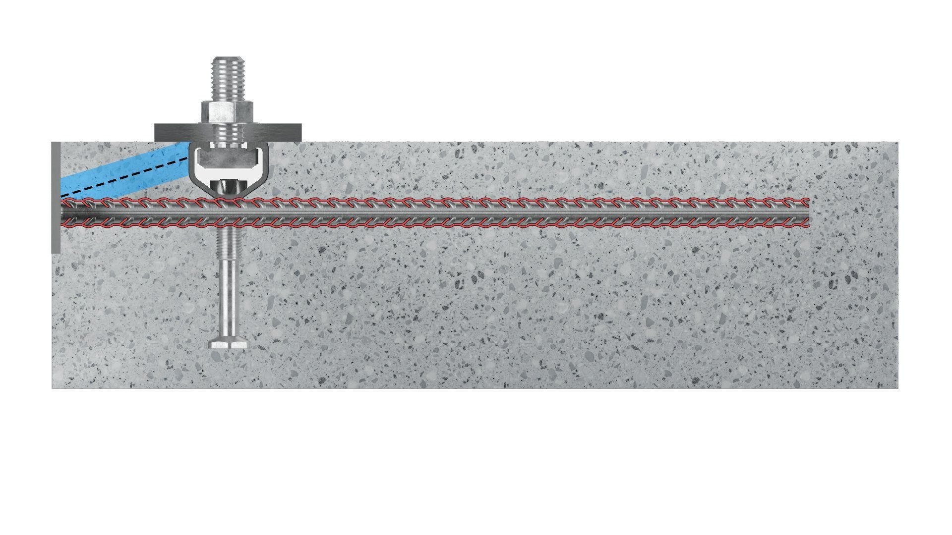 3D rendered image of a concrete fastening system showcasing detailed product modeling and visualization