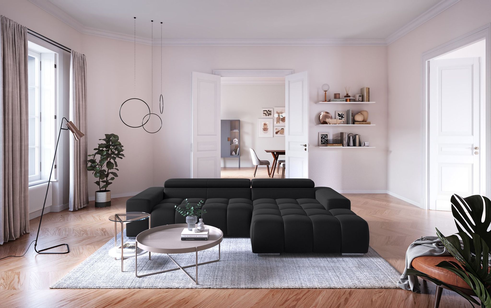 Black Sofa Lifestyle 3D Render