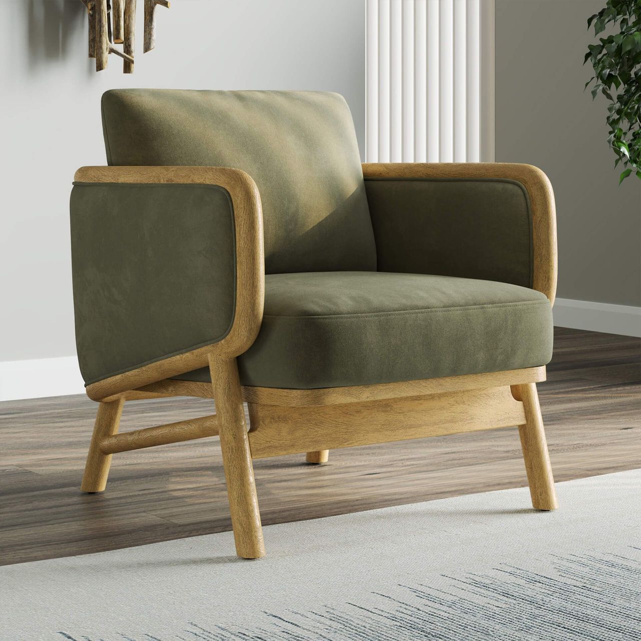 Moss Green Chair Lifestyle Rendering: 45-Degree View