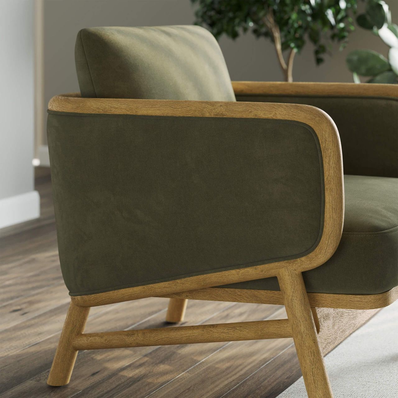 Moss Green Chair Lifestyle Rendering: Close-Up View