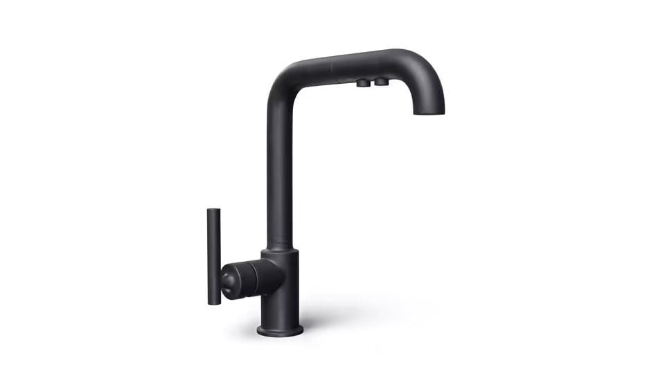 White Product Background 3D Render of a Black Tap