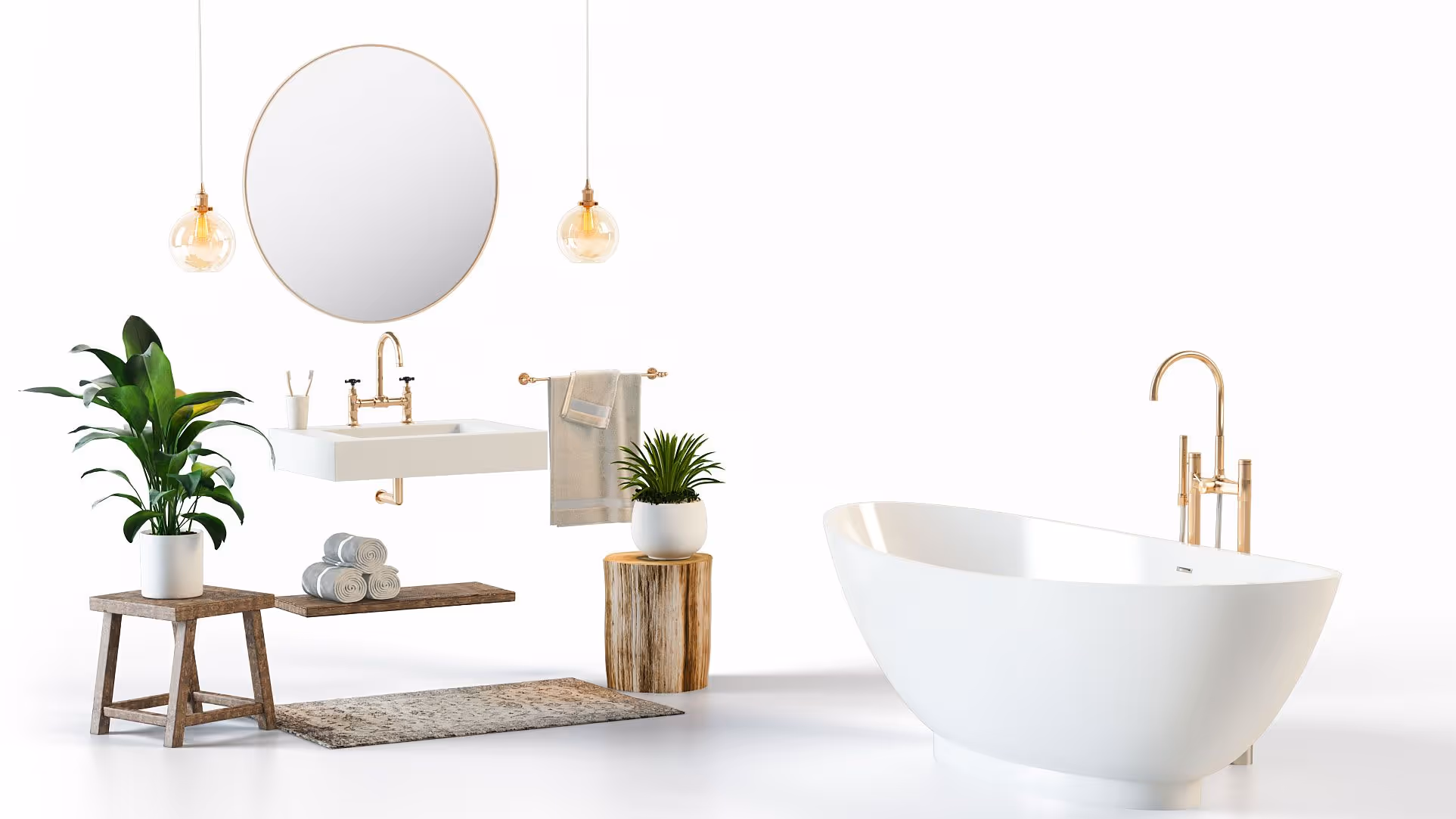 Bathroom Furniture Collection on a White Background
